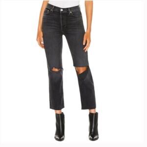 Re/done Originals 70s Stove Pipe Jean In Faded Coal With Rips 32